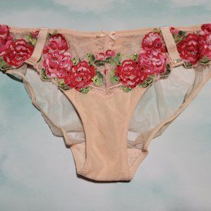 Victoria’s Secret Sexy Fishnet Embellished Panty Size Large Roses Pink Blush